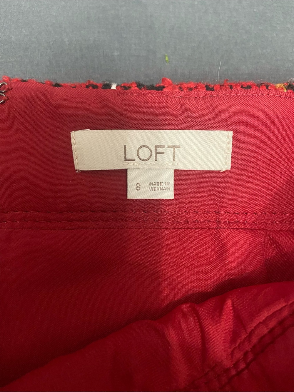 LOFT Womens Red Plaid Tweed Midi Pencil Skirt Sz 8 Holidays Cabincore Preppy - Picture 3 of 13